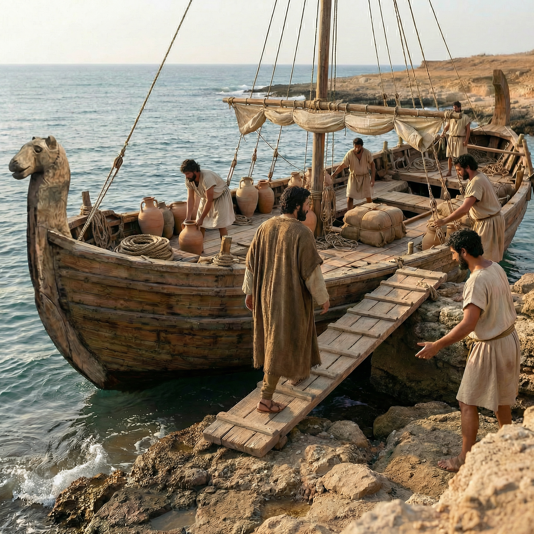 Image of Yonah boarding a ship at Yafo/Joppa
